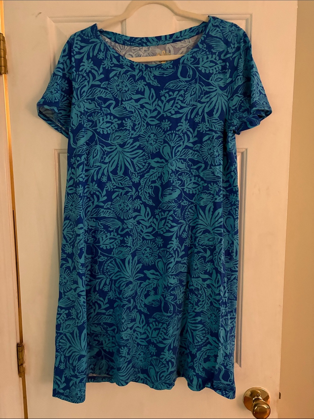 Lilly Pulitzer Teal and Royal Blue Floral Tee Dress